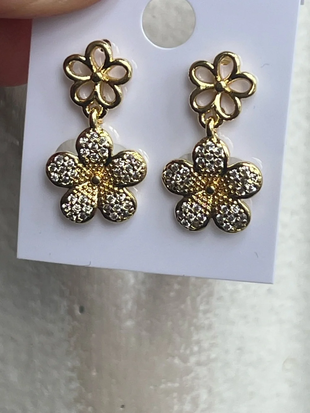 ⭐️- Gold double Flower Drop pavé stud Earrings